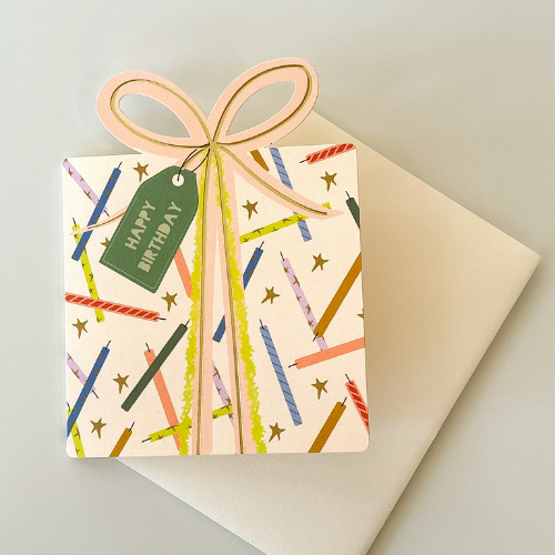Happy birthday card looks like a wrapped up gift