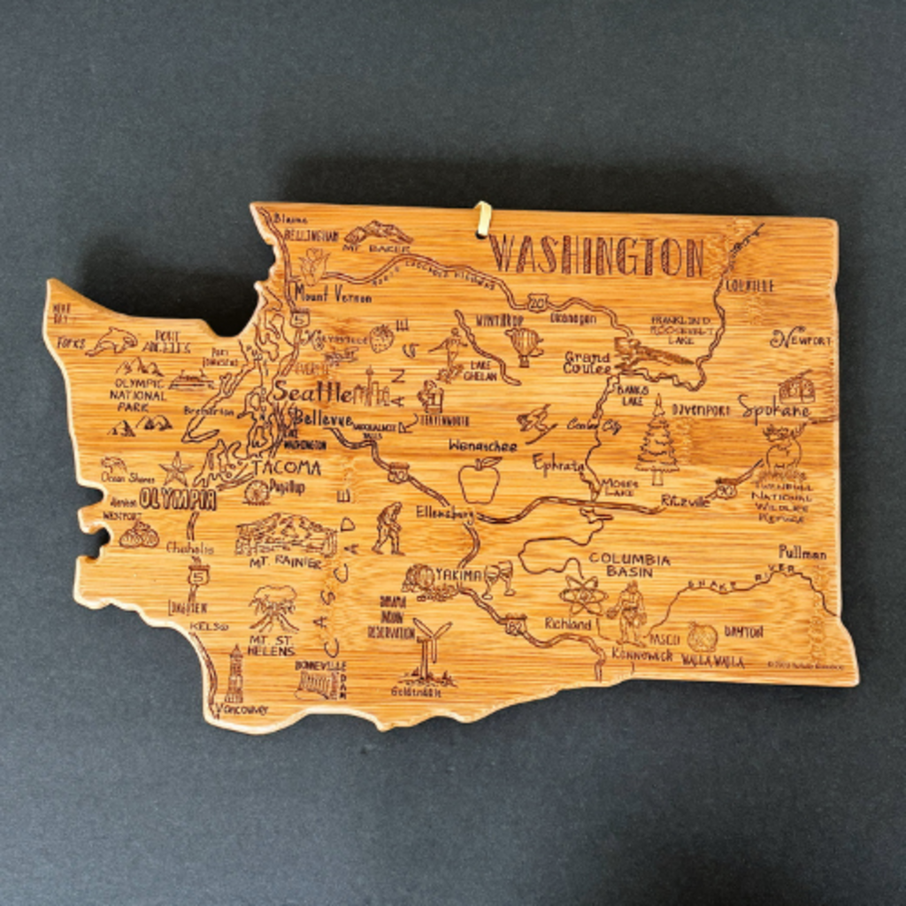 Washington State Cutting Board with Landmarks