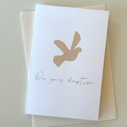Baptism card with a bird