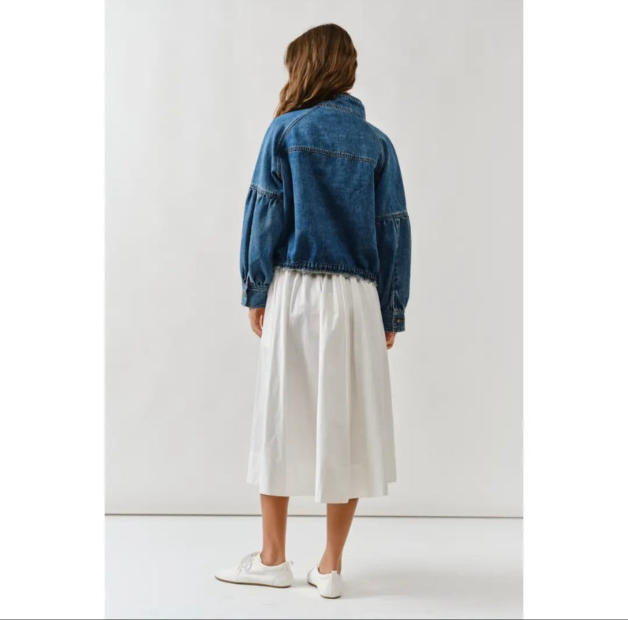 Vintage Wash Balloon Sleeve Denim Jacket