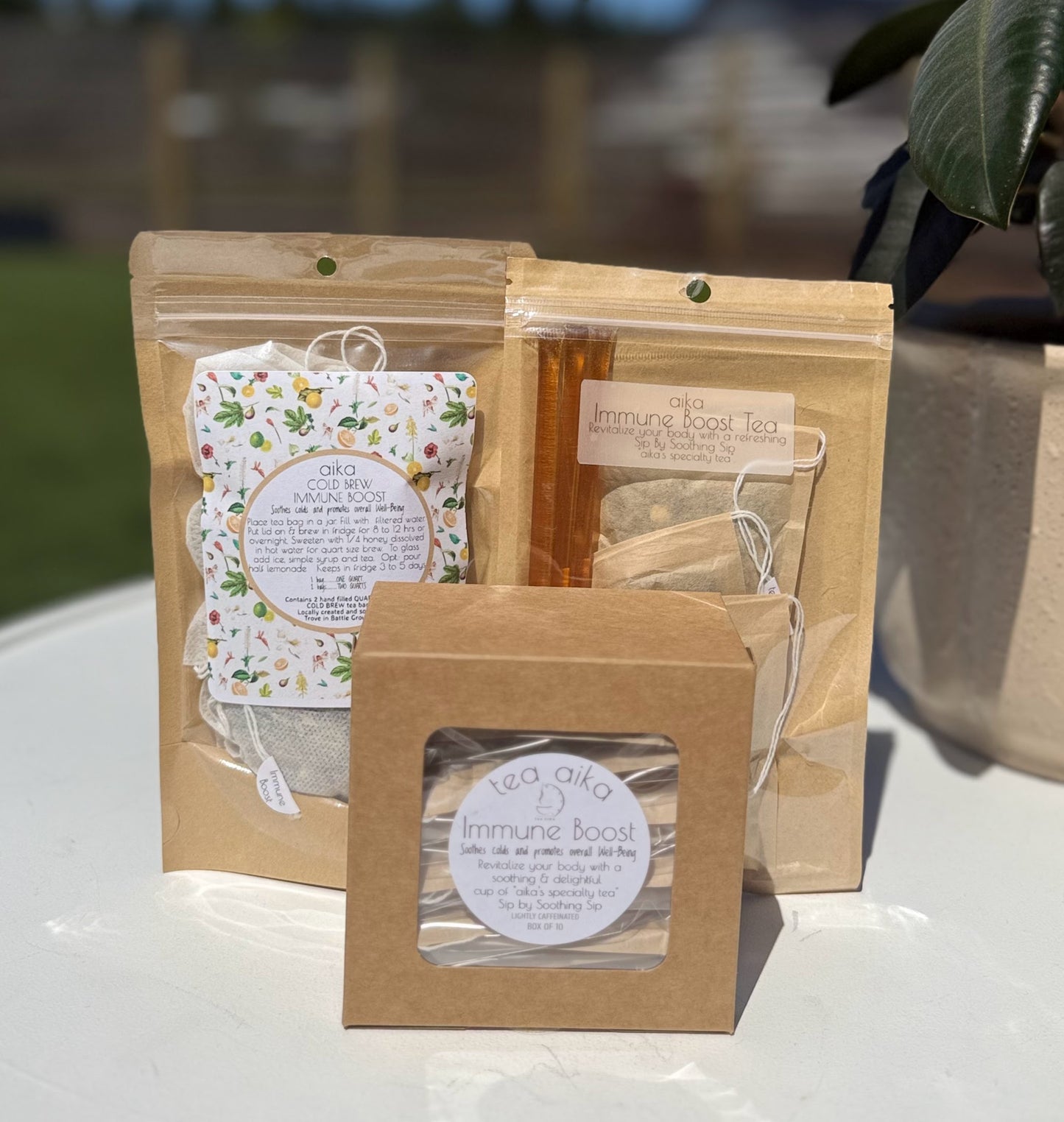 Immune boost tea products Tea Aika on white table