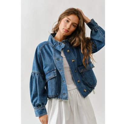 Vintage Wash Balloon Sleeve Denim Jacket