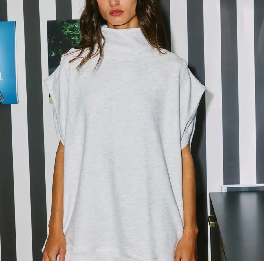 Oversized Mock Neck Sleeveless Sweatshirt - Heather Gray